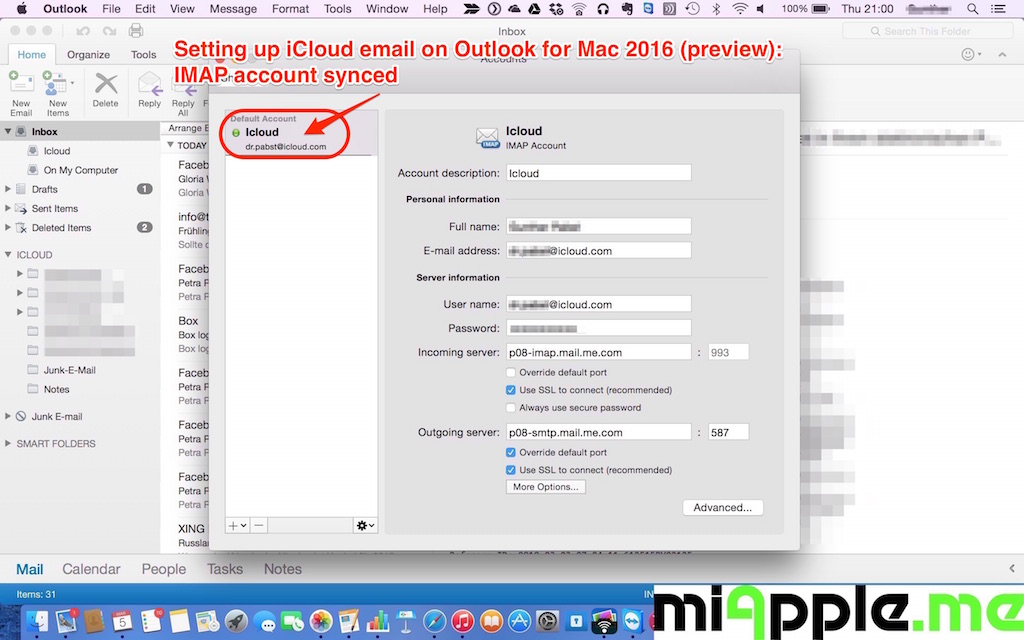 Outlook for mac icloud settings